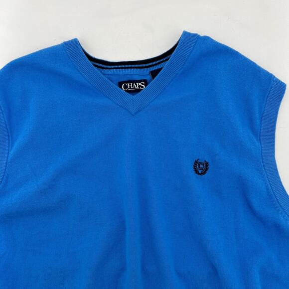 Chaps Mens 2XB Pullover Sweater Vest Blue V-Neck Knit Golf Performance Preppy - Picture 2 of 8